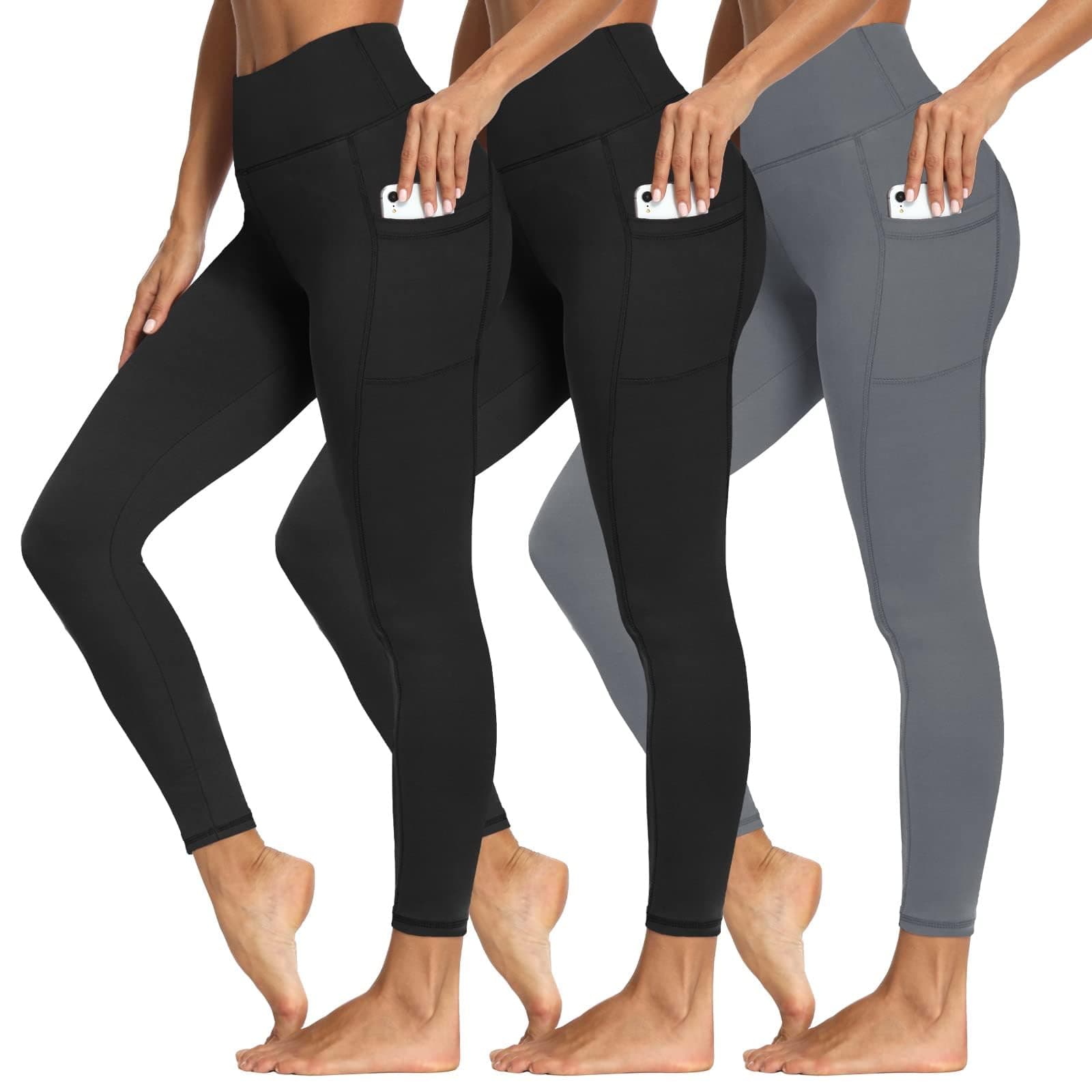 3 Packs Leggings with Pockets for Women, Soft High Waisted Tummy Control Workout Yoga Pants