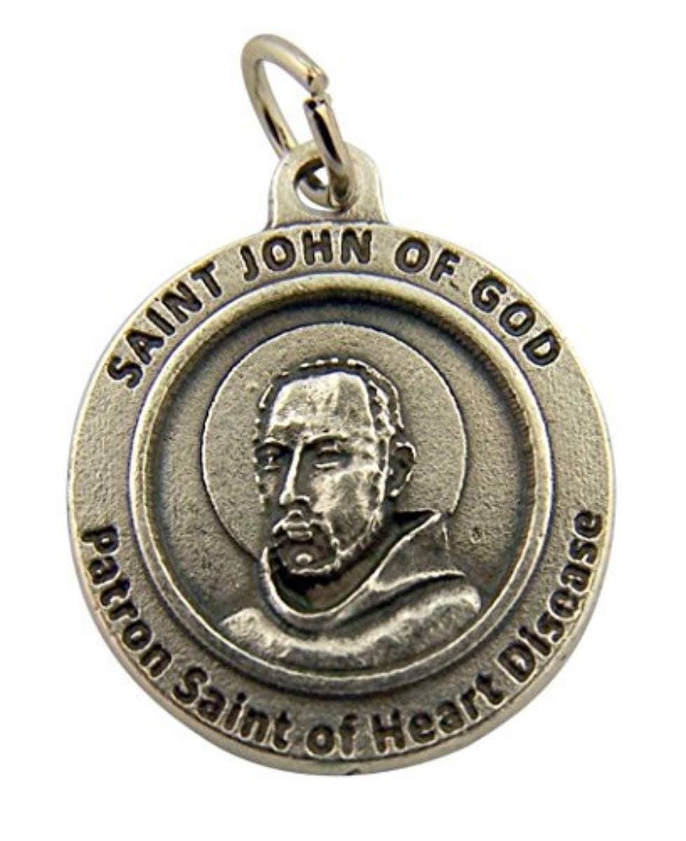 Silver Toned Base Patron of Heart Disease Saint John of God Medal, 3/4 Inch