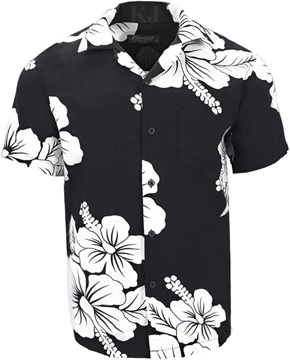 Favant Tropical Luau Beach Hibiscus Floral Print Men’s Hawaiian Aloha Shirt