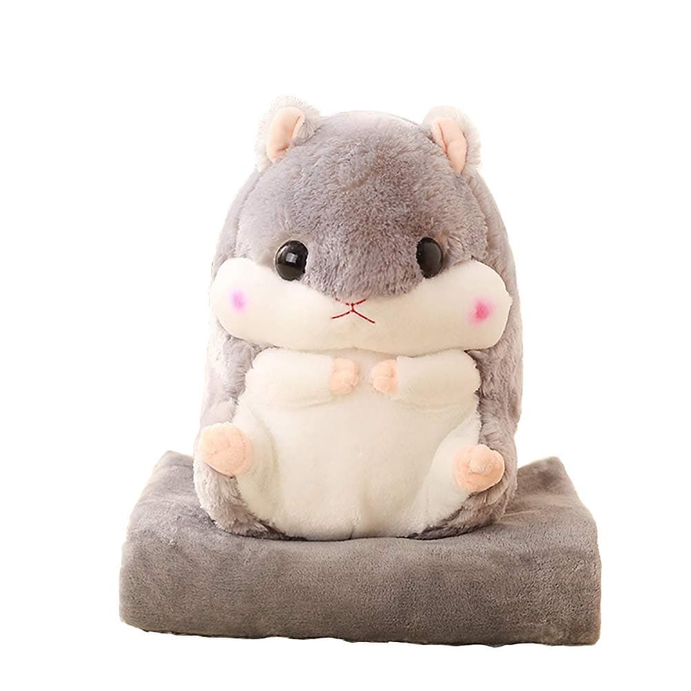 Plush Hamster Stuffed Animal Toys Hamster Throw Pillow with Blanket 19.7 Inches Grey