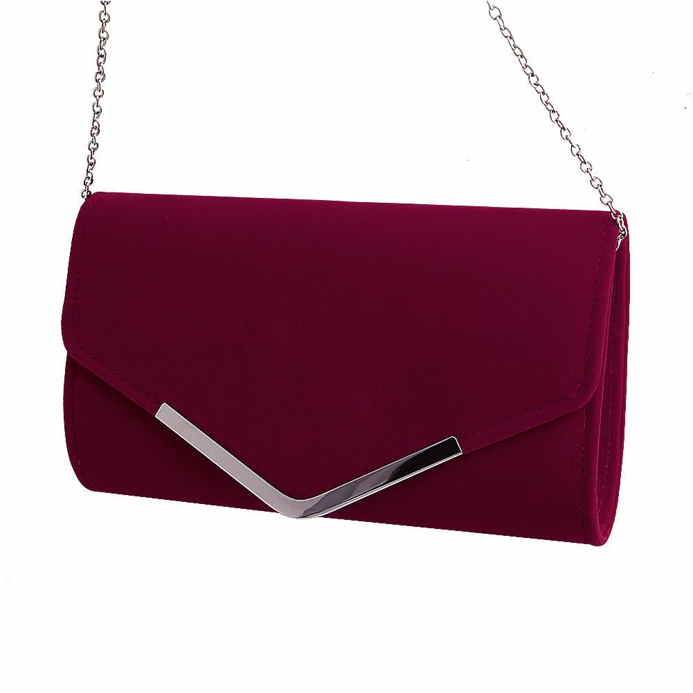 Lady Velvet Bridal Clutch Evening Bag Prom Wedding Shoulder Handbag Purse (Wine Red)