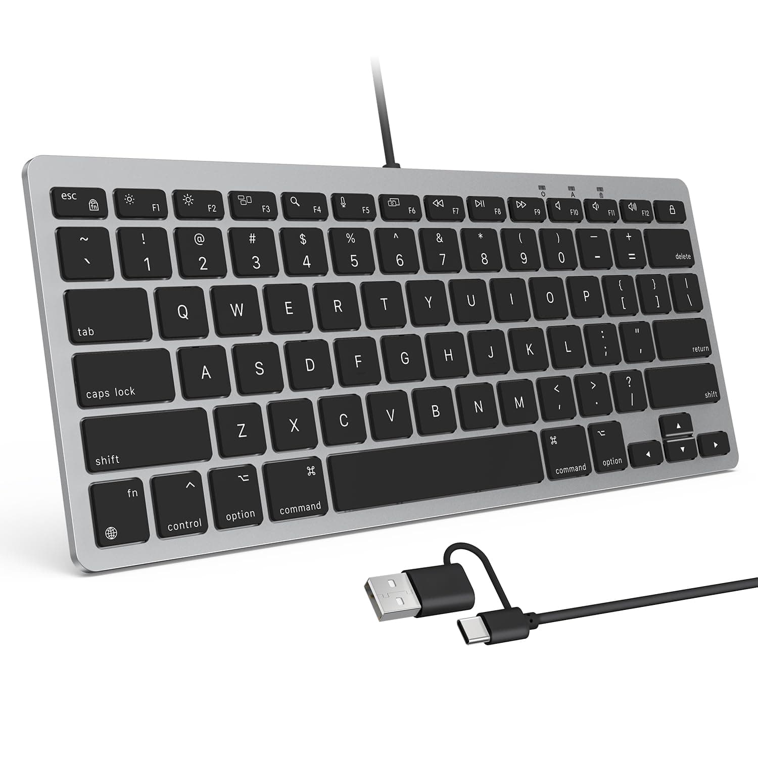 OMOTON Wired Keyboard for Mac with Dual Interface, Comfortable Typing Angle & Stable Connection, Compatible with MacBook, iMac, Mac mini, PC-Grey