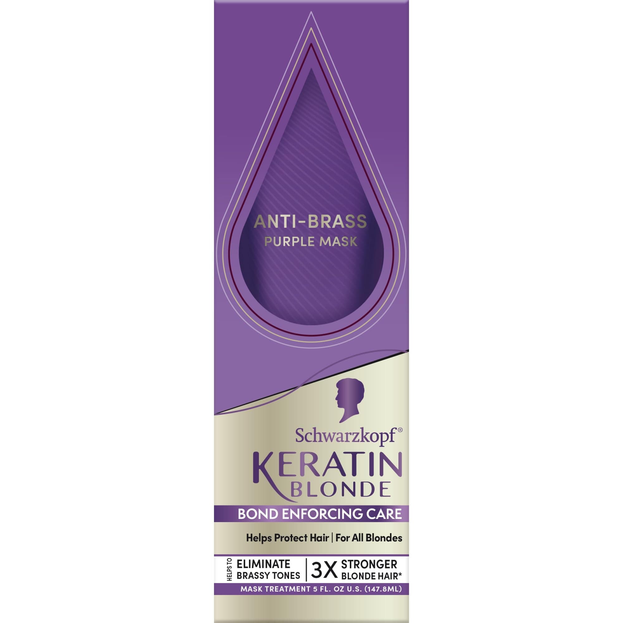 Schwarzkopf Keratin Blonde Anti-Brass Purple Mask, 5 fl oz, Helps Strengthen Hair, Bond Enforcing Care, Tones Brassiness & Yellow Tones, Adds Hydration, For Bleached, Highlighted & Blonde Hair Types