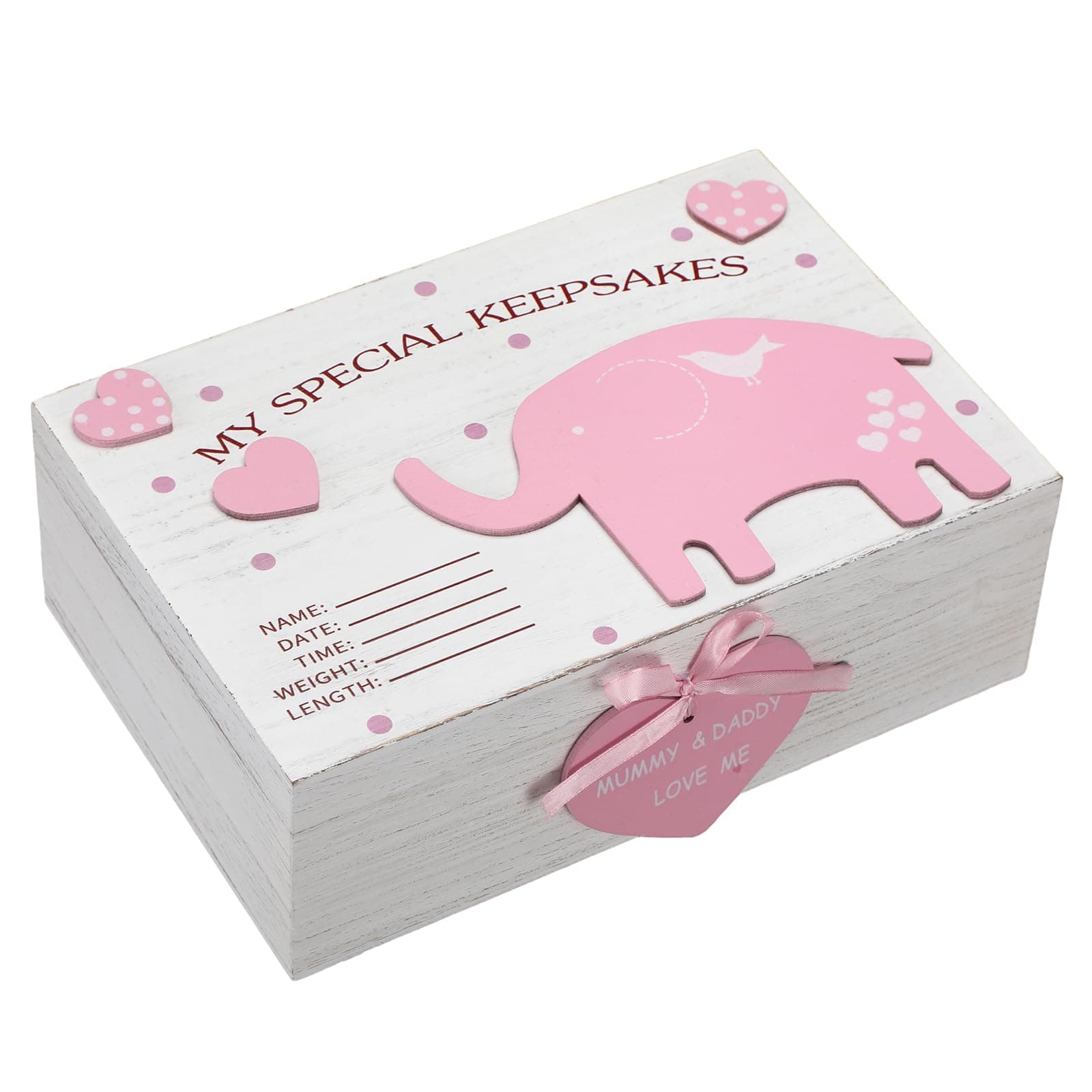 3D Wooden Baby Boys Memories Keepsake Box Baby Girls Elephant First Keepsake Box New Parent Newborn Baptismal Birthday Gift for Mementos 11.81'' x 7.87'' x 3.94''(Pink)