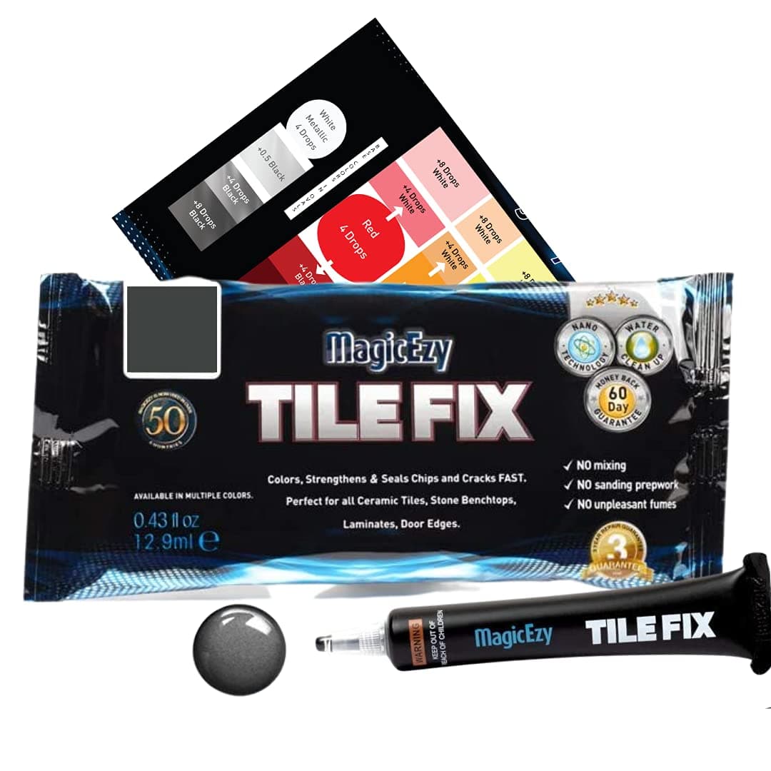 MagicEzy Tile Fix: Ceramic Tile Scratch Repair | Porcelain Crack Repair | Touch Up Tile Filler for Bathroom Floor Tiles (Grey)