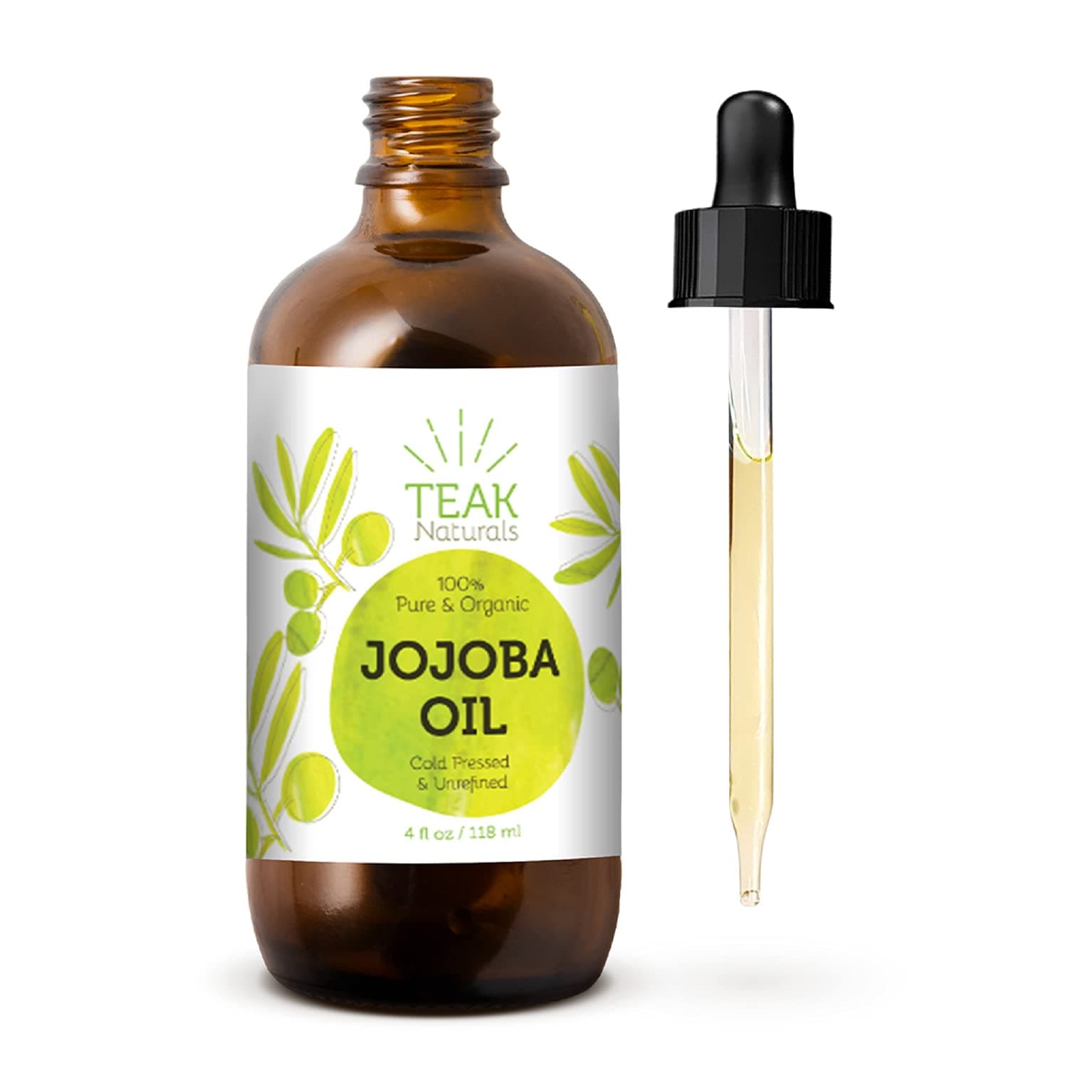 JOJOBA OIL by Teak Naturals 100% Pure Cold Pressed Natural Unrefined Moisturizer for Skin Hair and Nails 4 oz