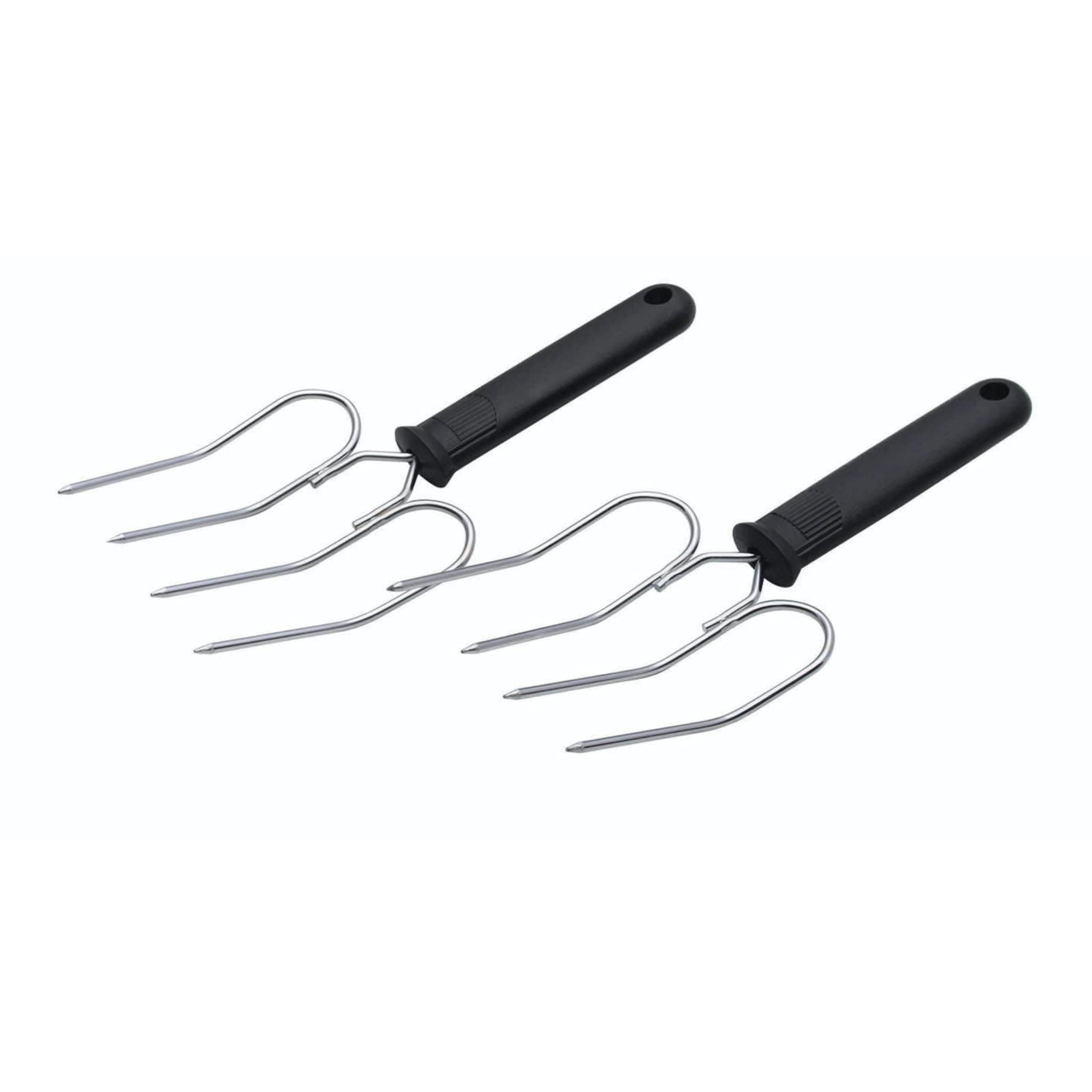 KitchenCraft Poultry Lifting Forks, Turkey and Meat Lifters, Stainless Steel, 22 x 9 cm, Set of 2, Black/Silver