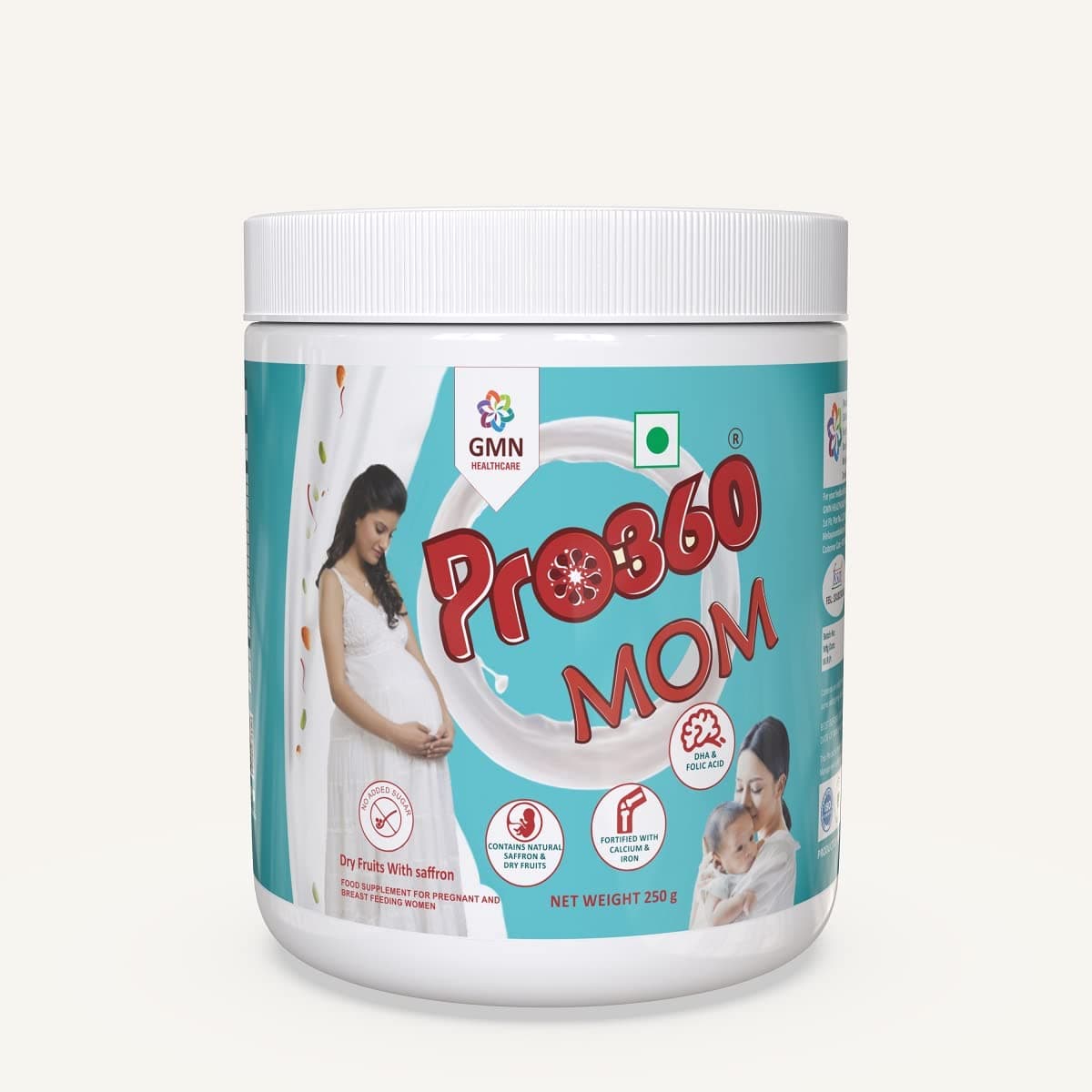 Pro360 Mom Protein Powder for Pregnant Women | 250g Saffron-Flavored Maternal Nutrition with Dry Fruits | Protein Supplement for Breastfeeding and Lactating Mothers