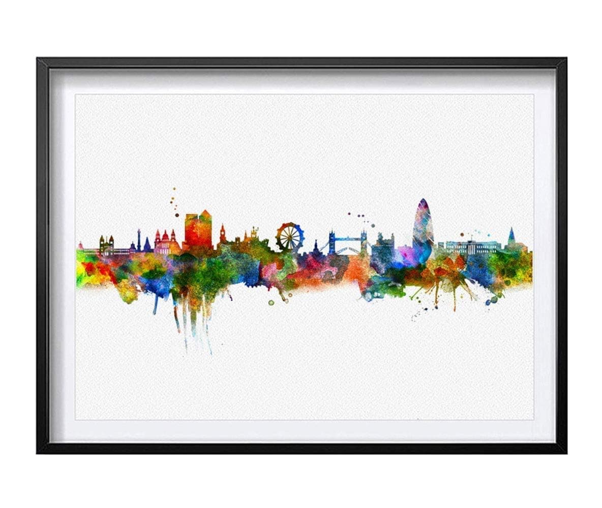 ZEARPT London Watercolor Skyline Art Print Cityspace Landscape Paiting Wall Art Skyline Design Home London Wall Decor 8x10 Inch Without Frame