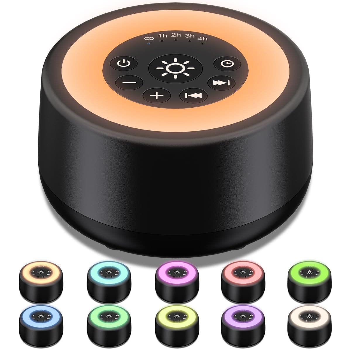 Sleepbox Sound White Noise Machine with 25 Soothing Sounds 10 Colors Warm Night Light 4 Brightness Levels 32 Volume Levels 5 Timer and Memory Function Perfect for Kids Adults Seniors Sleeping Black