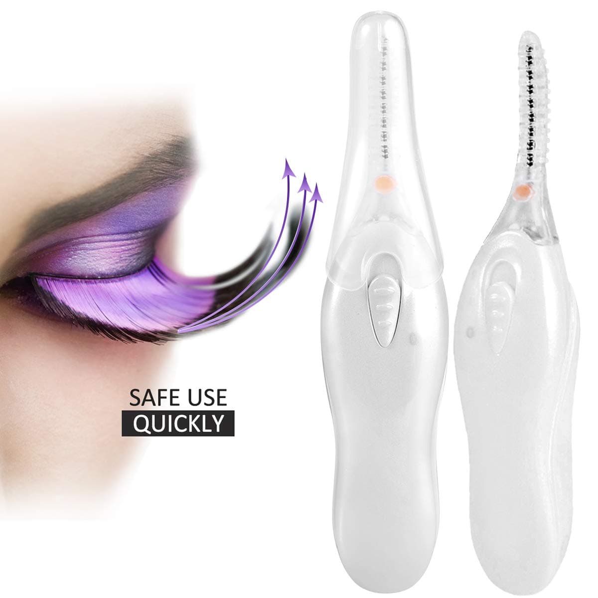 Best Heated Eyelash Curler Mini Cute Hot Electric Eyelash Curler Brush Portable Makeup Eye Lashes Curling Tool Enhancer Pen With Comb Design Rechargeable Professional(White)