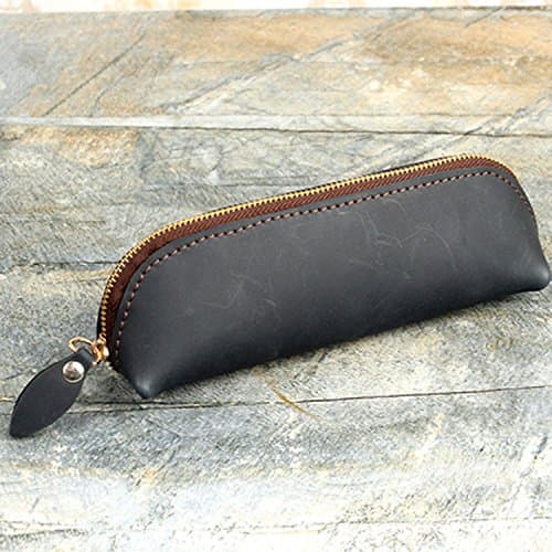 KAIDELIN Handmade Retro Genuine Leather Pencil Pouch Vintage Soft Genuine Leather Pencil Pen Case Pouch Holder Bag
