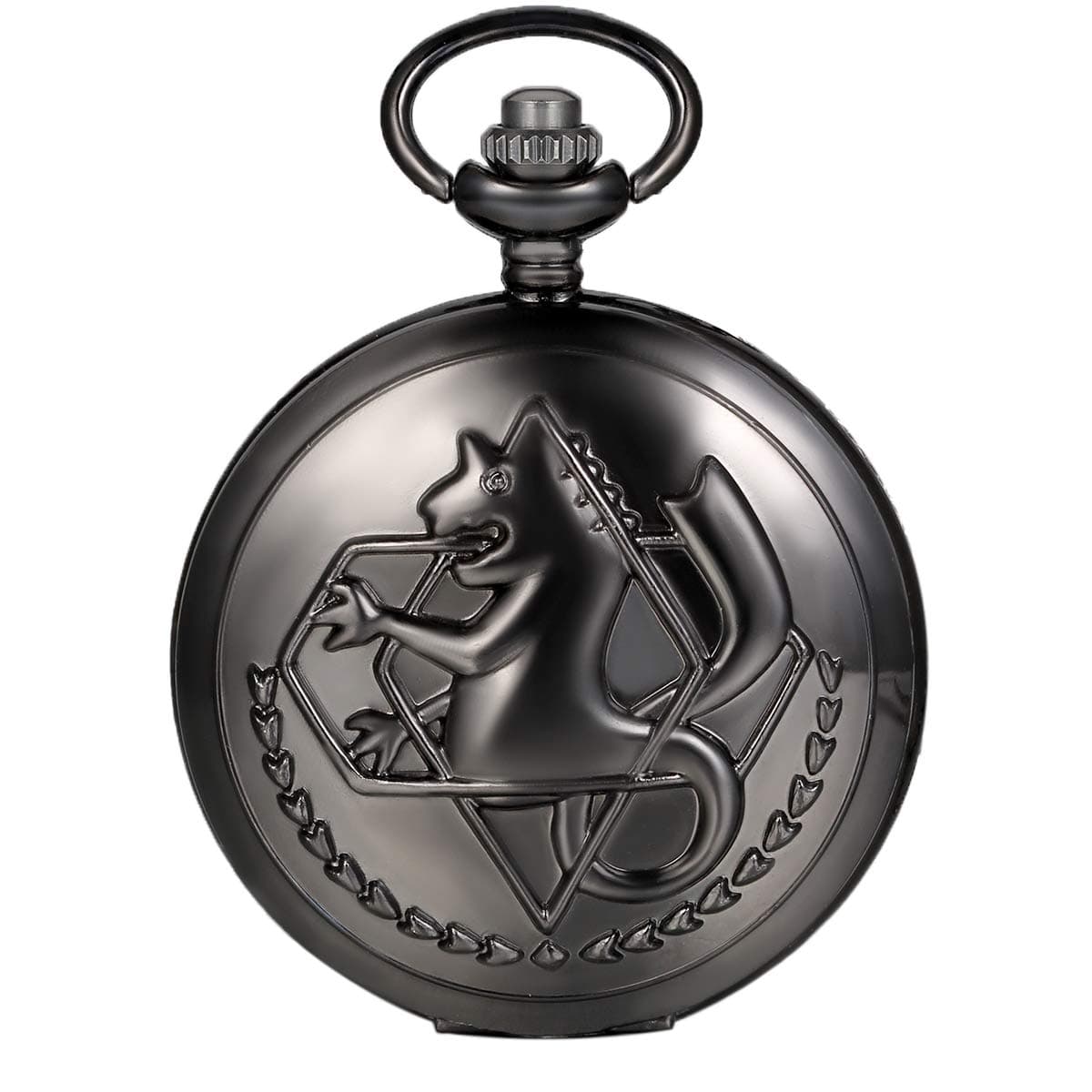 Vintage Fullmetal Alchemist Edward Elric's Pocket Watch Black with 31.9 Inches Chain for Valentine's Day