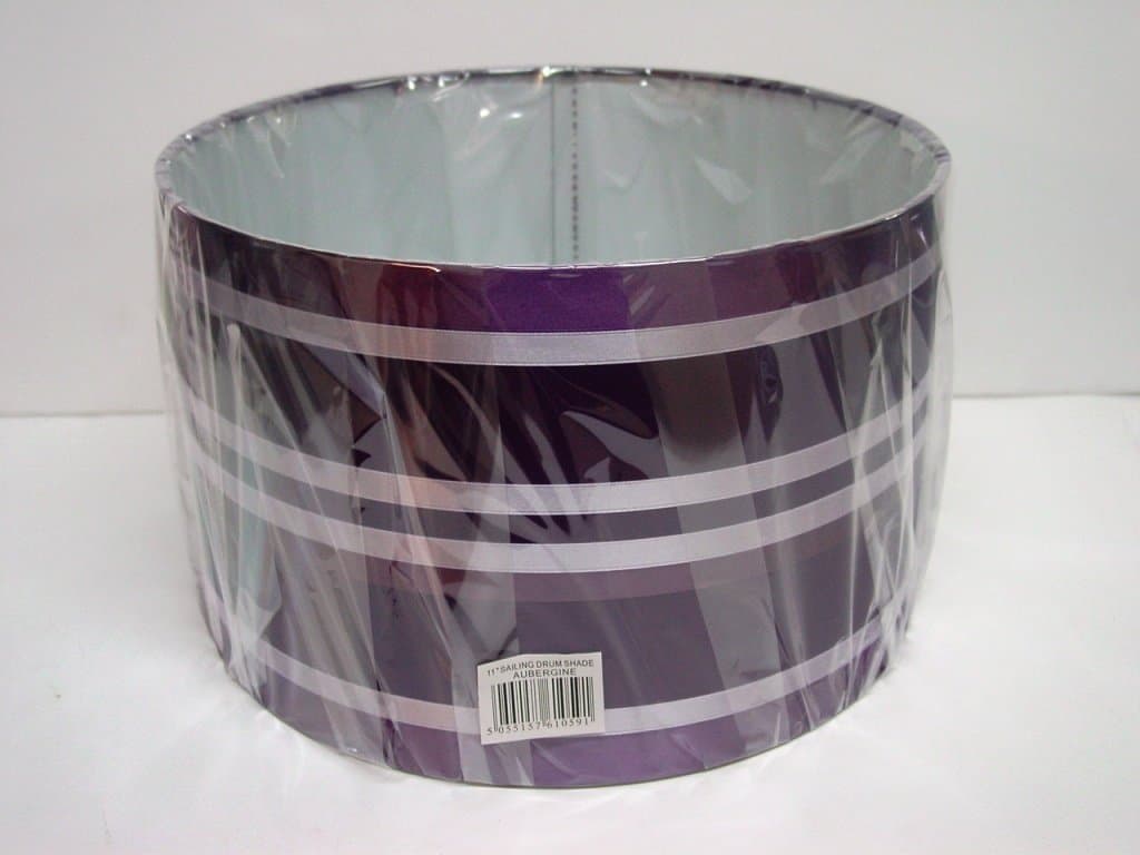 11" Drum Ribbon Pendant Ceiling Table Lamp Shade Aubergine Cream Lime Red White - Colour: Purple Plum Silver