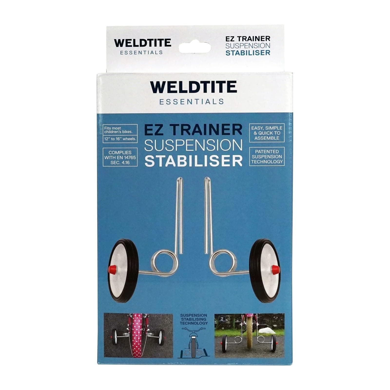 WELDTITE Essentials Adie Ez Trainer Suspension Stabilisers for Children's Bikes, Compatible with 12", 14" & 16" Wheels - White (1 Pair)