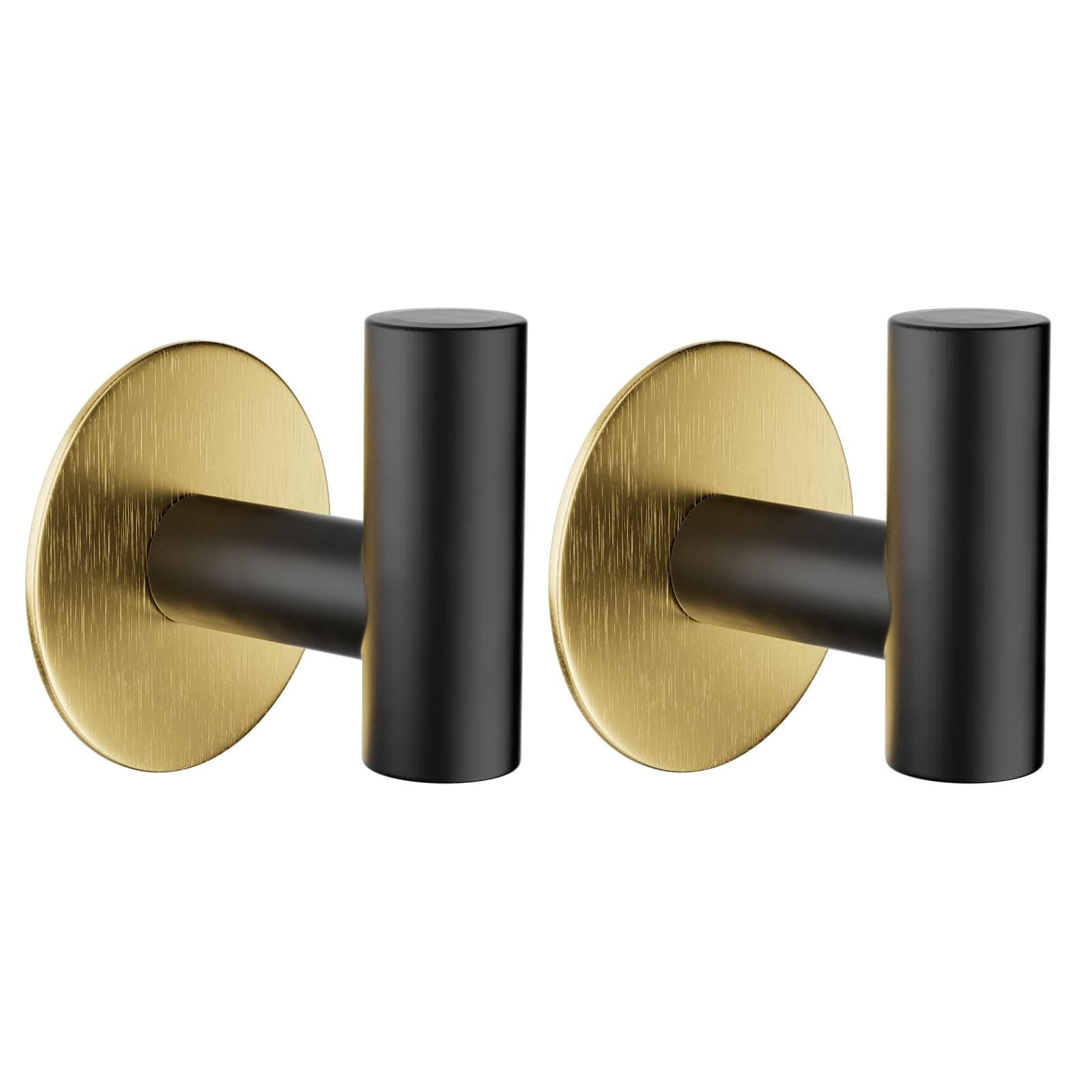 YUET 2 Pcs Bathroom Towel Hook Adhesive,Stick on Metal Coat Hooks Robe Hook SUS 304 Stainless Steel Heavy Duty Door Hanger Towel Robe Clothes Closet Sponges Holder for Bathroom Hotel (Black&Gold)