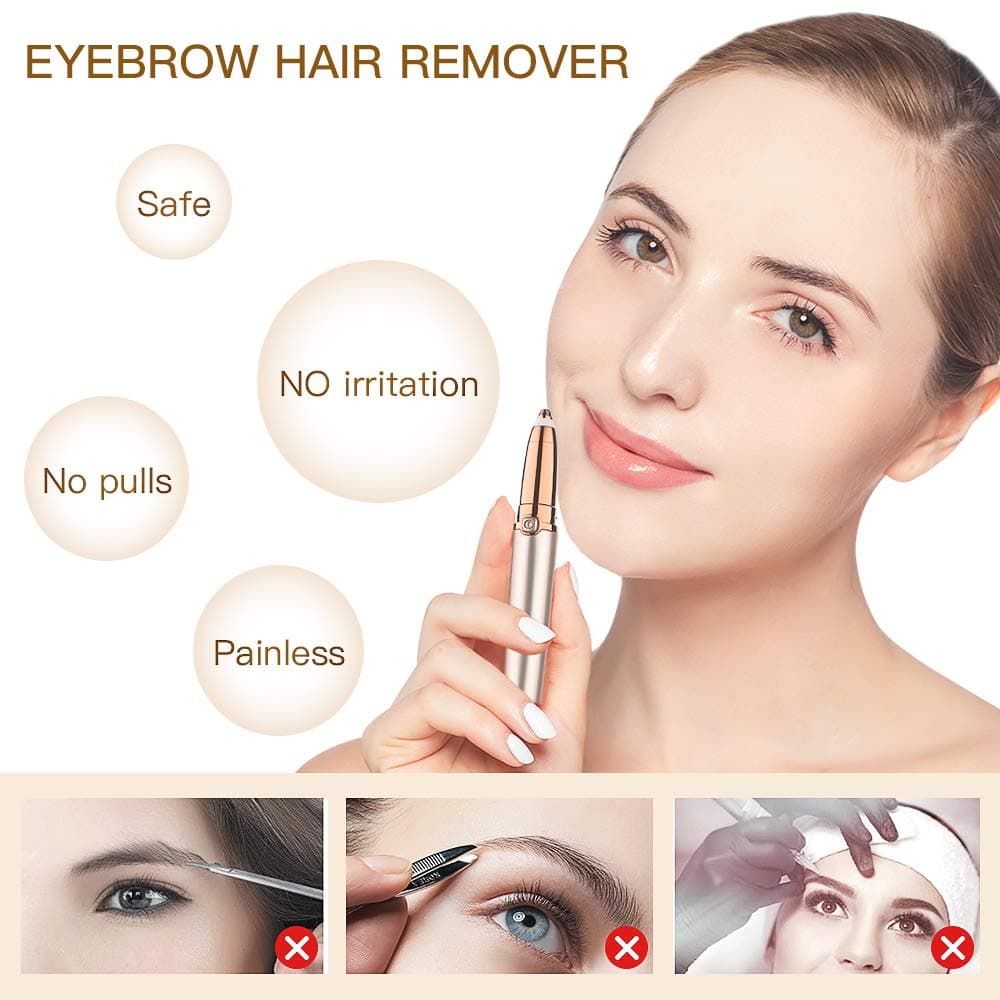 Eyebrow Hair Remover Precision,Eyebrow Trimmer Painless, Facial Hair Remover Women, Waterproof Portable Electric Razor with Light, Ladies Automatic Shaver for Eyebrow/Facial Hair/Lip/Chin