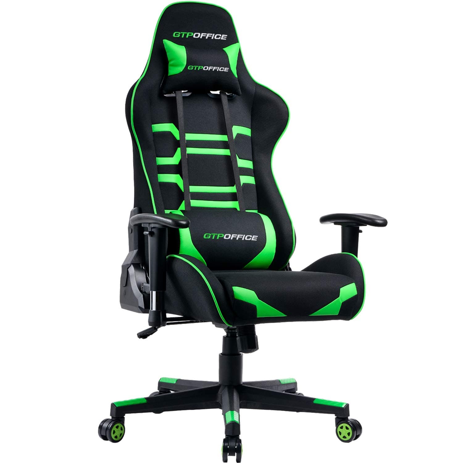 GTPOFFICE Gaming Chair Ergonomic Office Chair Fabric Racing Style E-Sports Chair Big and Tall Back Game Chairs Green Adjustable Tilt Swivel Computer Desk Task Chair with Headrest and Lumbar Support
