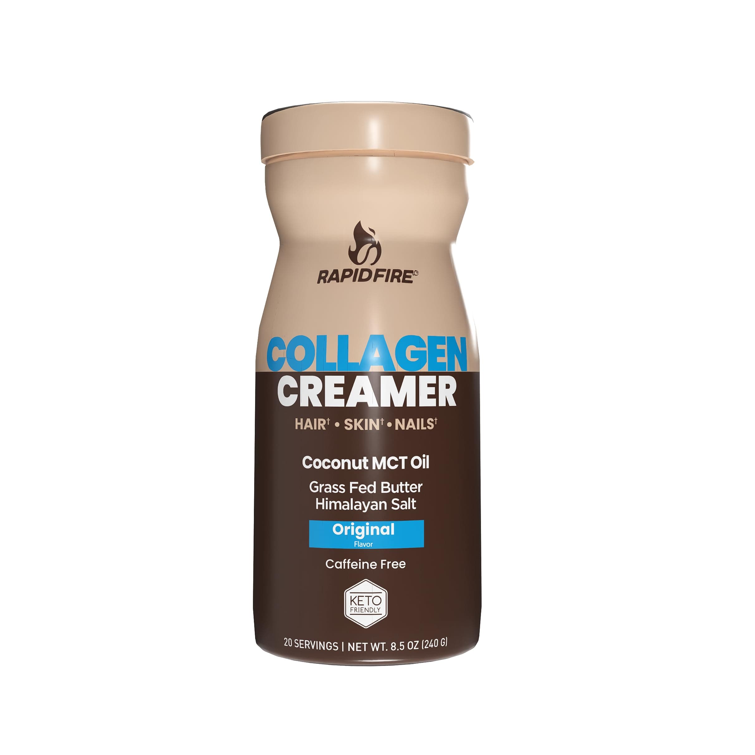 Rapidfire Collagen Creamer Natural Flavor - 214 Grams (20 Servings), For Hair Skin Nail Health, With MCT Oil + Grass Fed Butter + Himalayan Salt, Keto Friendly Diet