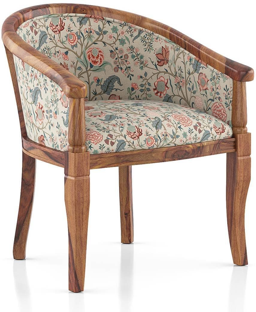 Solid Wood Chair Wooden Single Seater Sofa Chair for Living Room, Bedroom, Outdoor & Indoor - Teak & Calico Floral