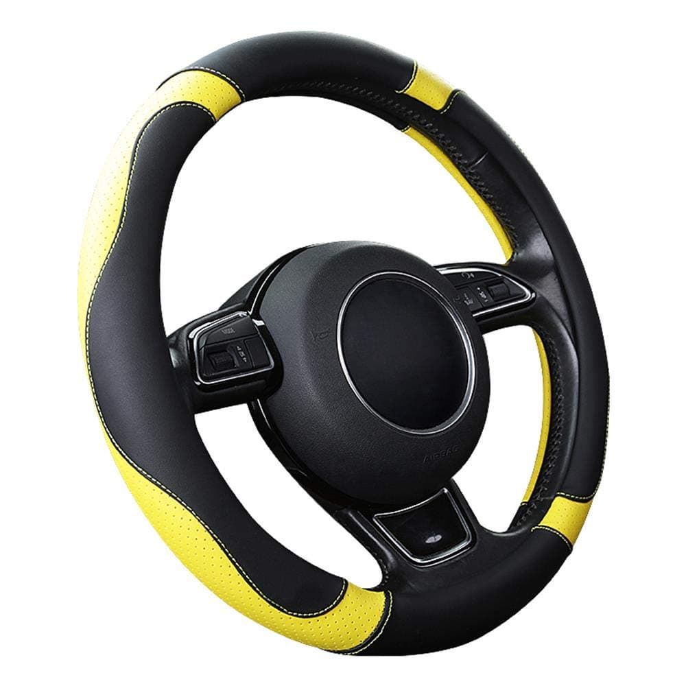 Car Steering Wheel Cover Steering Wheel Protector Microfiber Leather Universal 37-38cm / 15" Anti-slip Breathable Durable (Yellow)