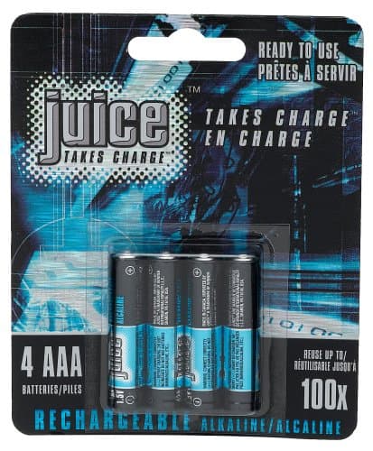 Juice Rechargeable Alkaline Batteries, Size AAA, 4-Count Packages (Pack of 3)