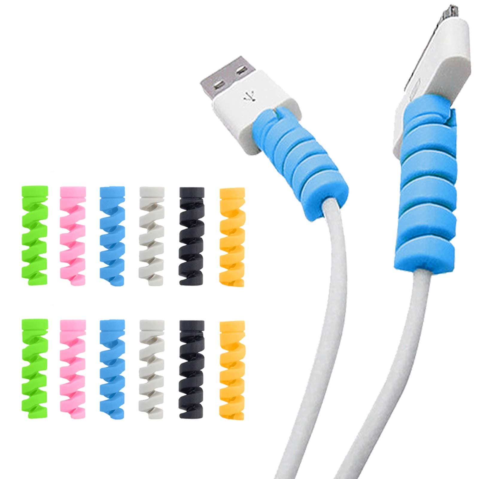 TPLTECH 12Pack Charging Cable Protector Spiral Tube Wire Management Organizer Protective Cord Sleeve Line Saver for iPhone iPod iPad MacBook Tablet Charger Cord,Android Cell Phone,Mouse Cable 6 Colors