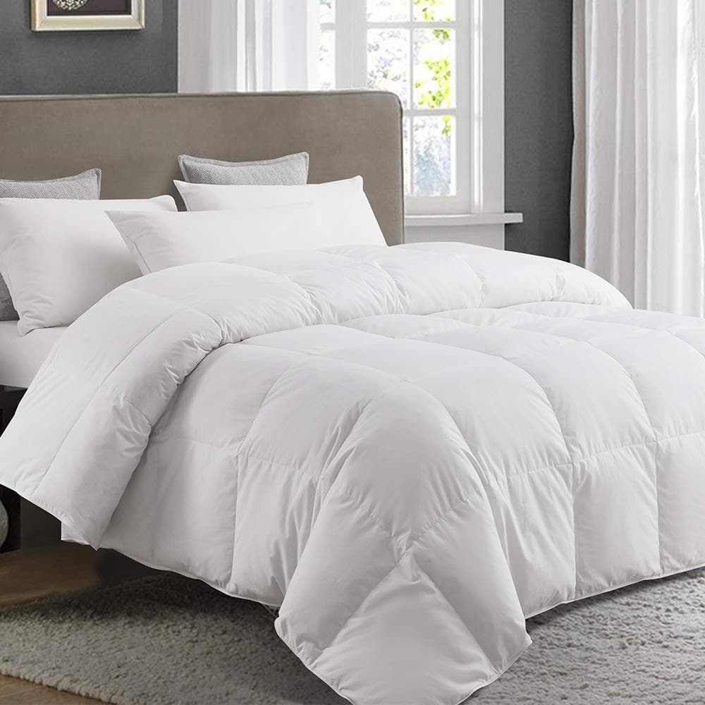 Yalamila Lightweight Down Comforter with Corner Tabs-All Season Quilted Duvet Insert Bedding-Goose Duck Down Feather Filling-White Stand Alone Comforter-Twin