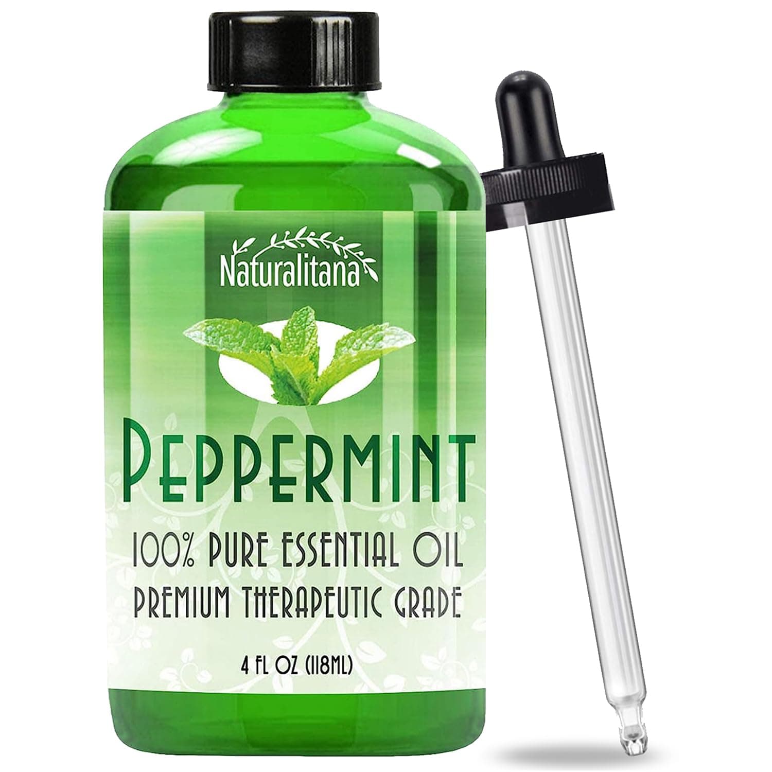 Peppermint Essential Oil Therapeutic Grade for Aromatherapy, Hair, Relaxation – Mint Scented 4 Fl Oz Bottle with Dropper