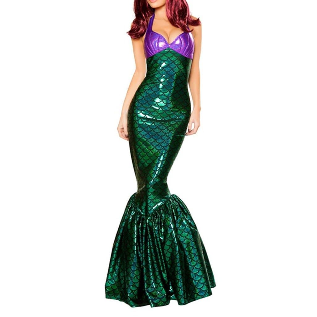 Fadirew™ Women Christmas Sexy Top-Bra Dress Mermaid Tail Dress Beauty Fish Cosplay Halloween Carnival Fancy Costumes Gold Mermaid, 3 Colours & 5 Sizes
