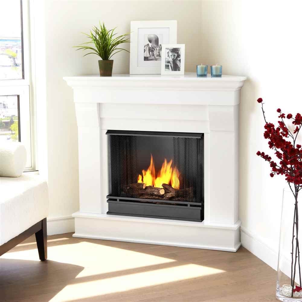 Real Flame Chateau Corner Gel Fuel Fireplace Finish: White