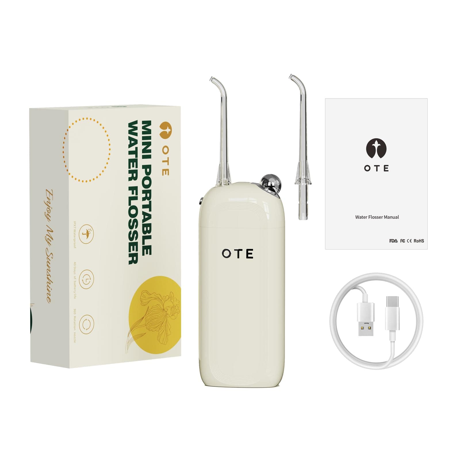 Water flossers Cordless for Teeth - OTE Portable Water Flosser - Mini Power Dental Flossers Rechargeable for Travel and Home, 3 Modes & IPX7 Waterproof, Oral Irrigator for Teeth, Gums, Braces Care