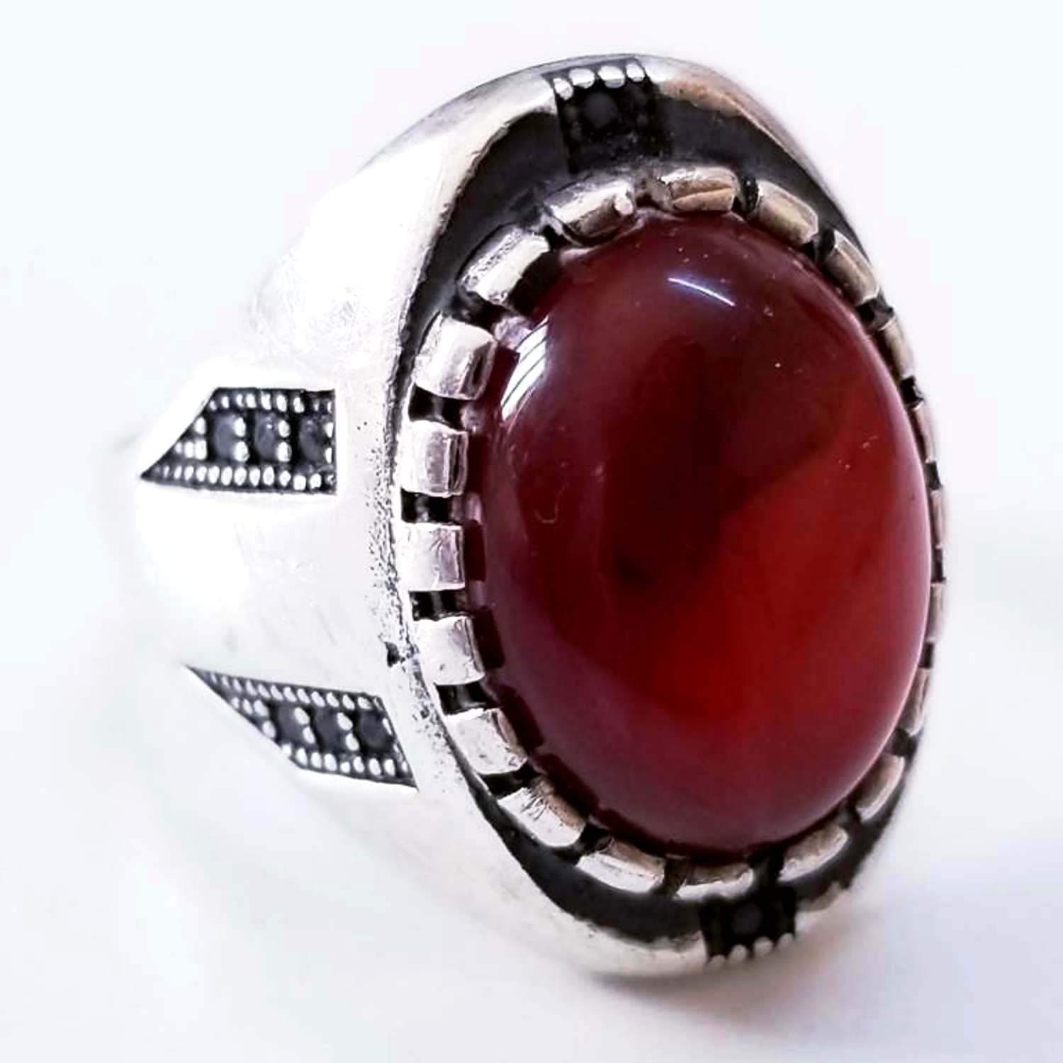 925 sterling silver mens ring genuine yemen red kapidy agate akeek stone aqeeqcarnelian-silver ring-natural red agate-aqeeq-mens ring