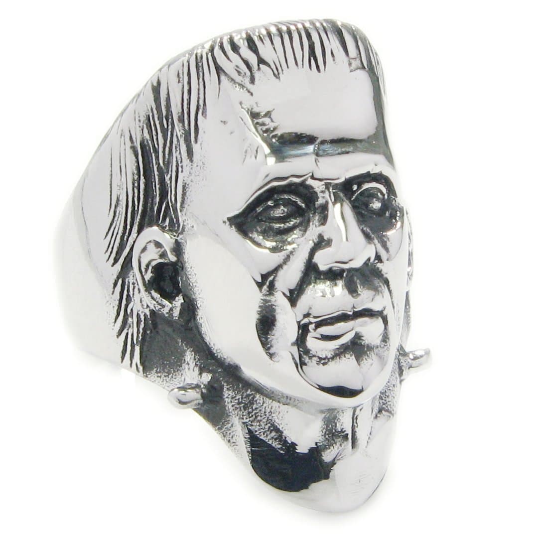 Stainless Steel Frankenstein Face Men Biker Ring