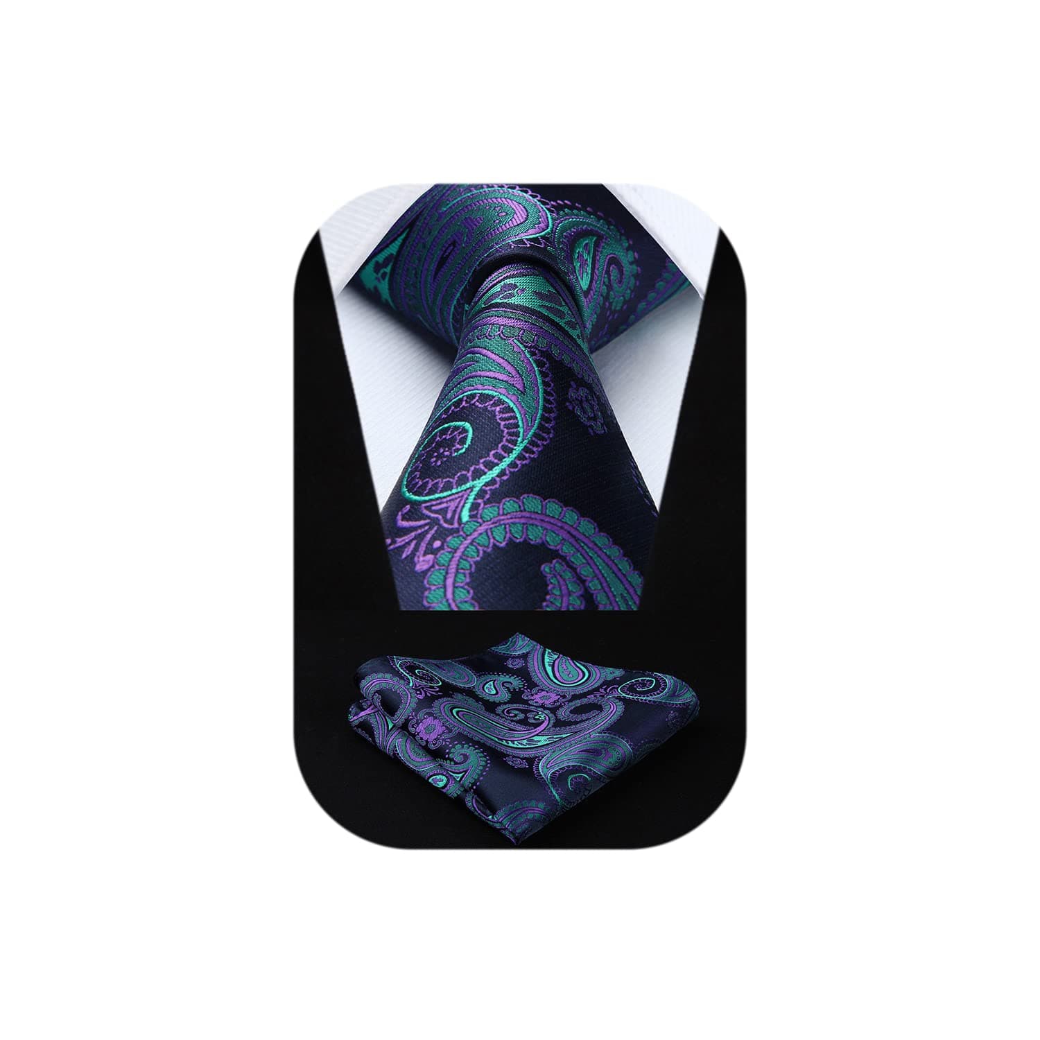SetSense Men's Floral Paisley Jacquard Woven Tie Necktie Set 8.5 cm / 3.4 inches in Width Navy Blue / Green / Purple