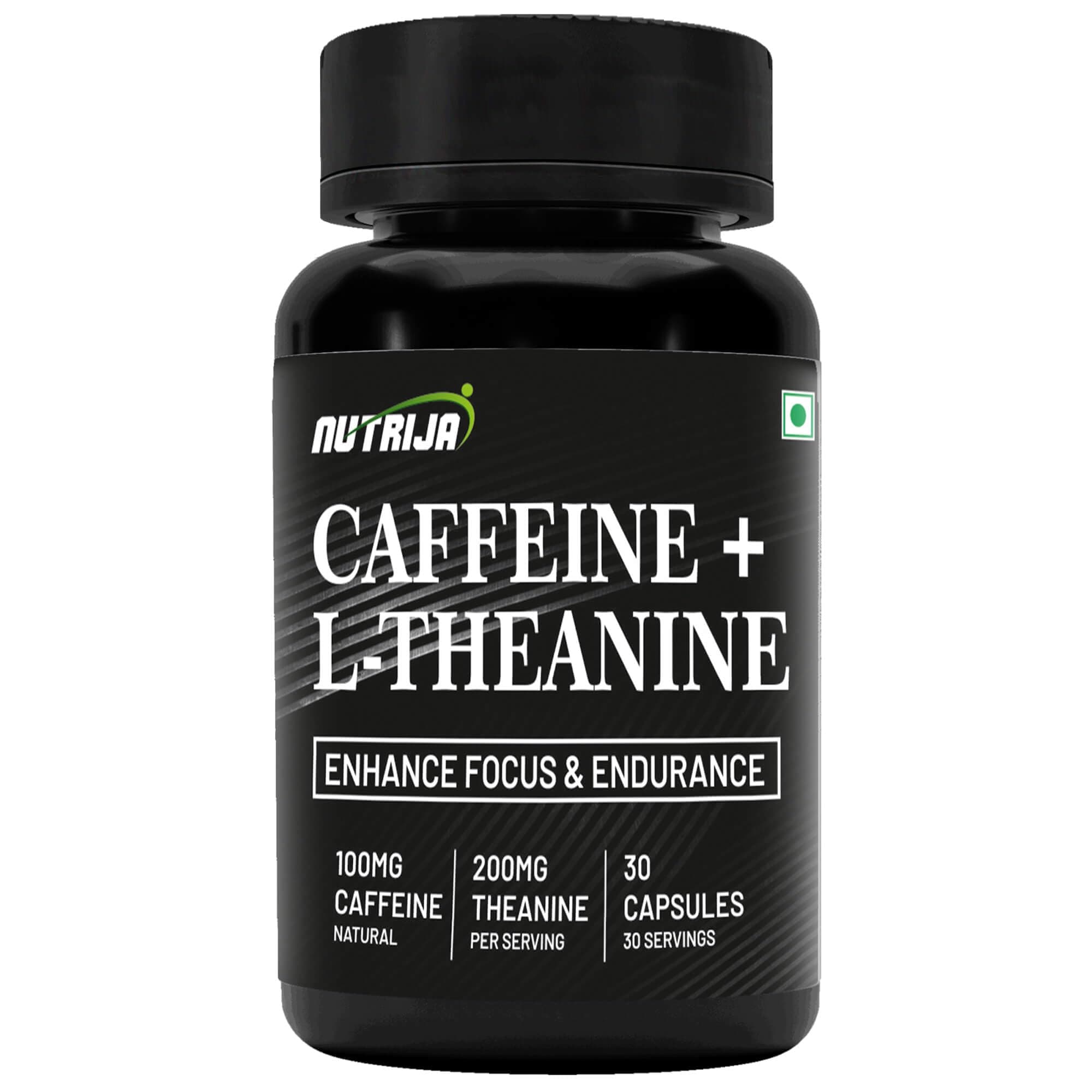 Natural Caffeine 100MG Plus L-Theanine 200MG - 30 capsules | Promotes Energy, Alertness, Concentration & increased attention | Cognitive performance stack- no crash or jitters.