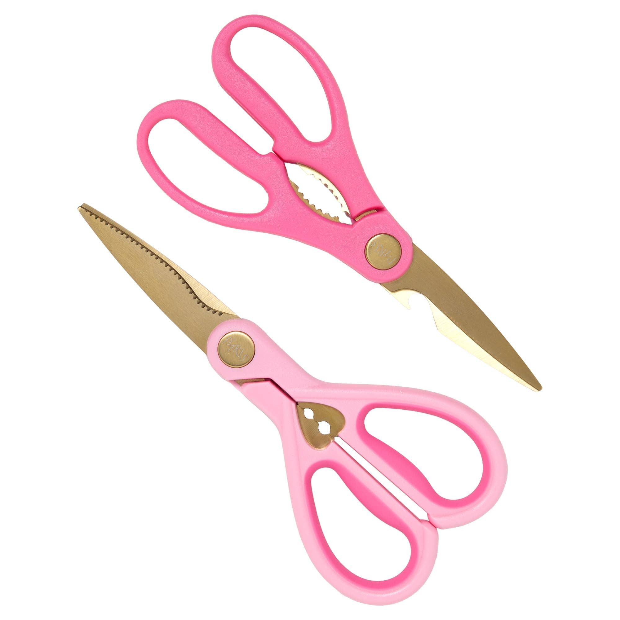 Paris Hilton All Purpose Kitchen Shears, Premium Stainless Steel Blades with Ergonomic Soft Grip Handles, 2-Piece Set, Pink