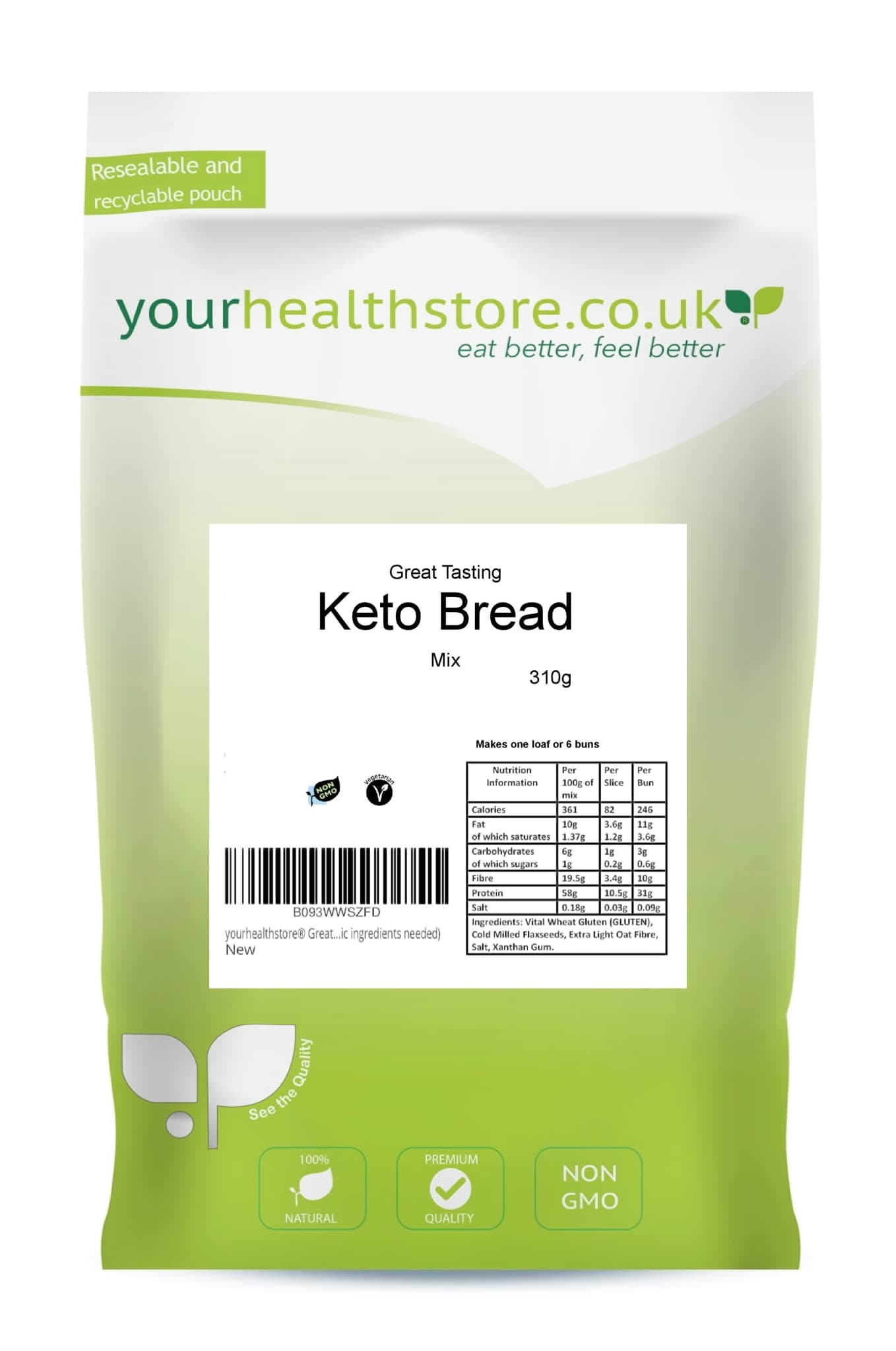 yourhealthstore® Great Tasting Keto Bread Mix, Makes Low Carb Bread, 1 Loaf or 6 Rolls.