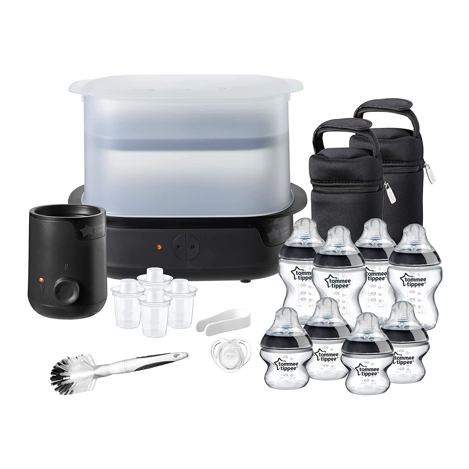 Tommee Tippee Complete Feeding Set, Super-Steam Electric Steriliser, Baby Bottle and Food Warmer, Baby Bottles and Accessories, Black