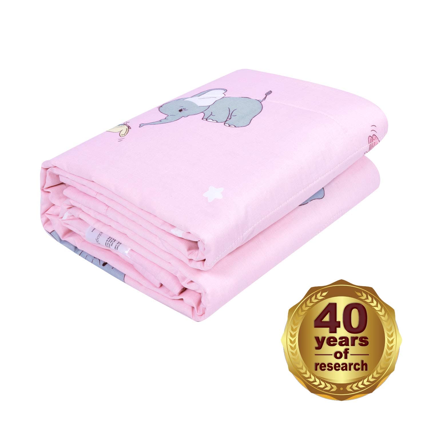 100% Cotton Toddler Quilt, Lightweight & Hypoallergenic Cool Baby Blanket - Soft Crib Comforter for All Seasons, Decoration Gift for Girl - Cute Animal Pattern, Pink Baby Elephant, 47x39