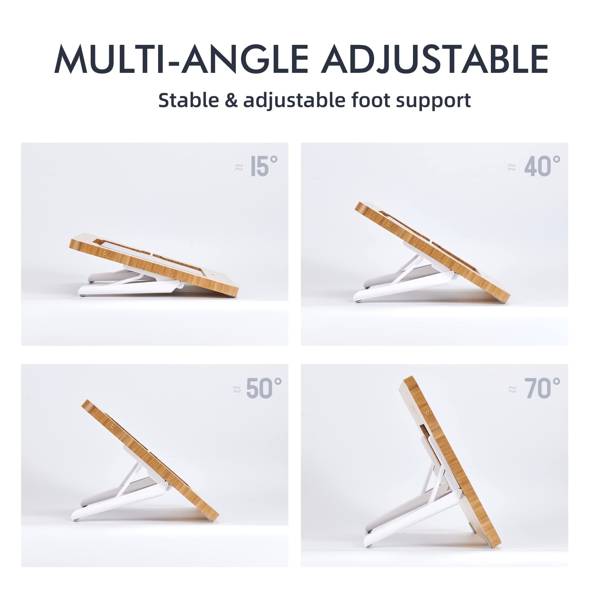 ELETIUO Upgraded Bamboo Wooden Drawing Ipad Holder with Pencil&Charger Cable Slot, Multi-Angle Adjustable Tablet Desktop,Foldable Portable Stand,Compatible with 12.9 inch ipad pro 3rd/4th/ 5th Gen