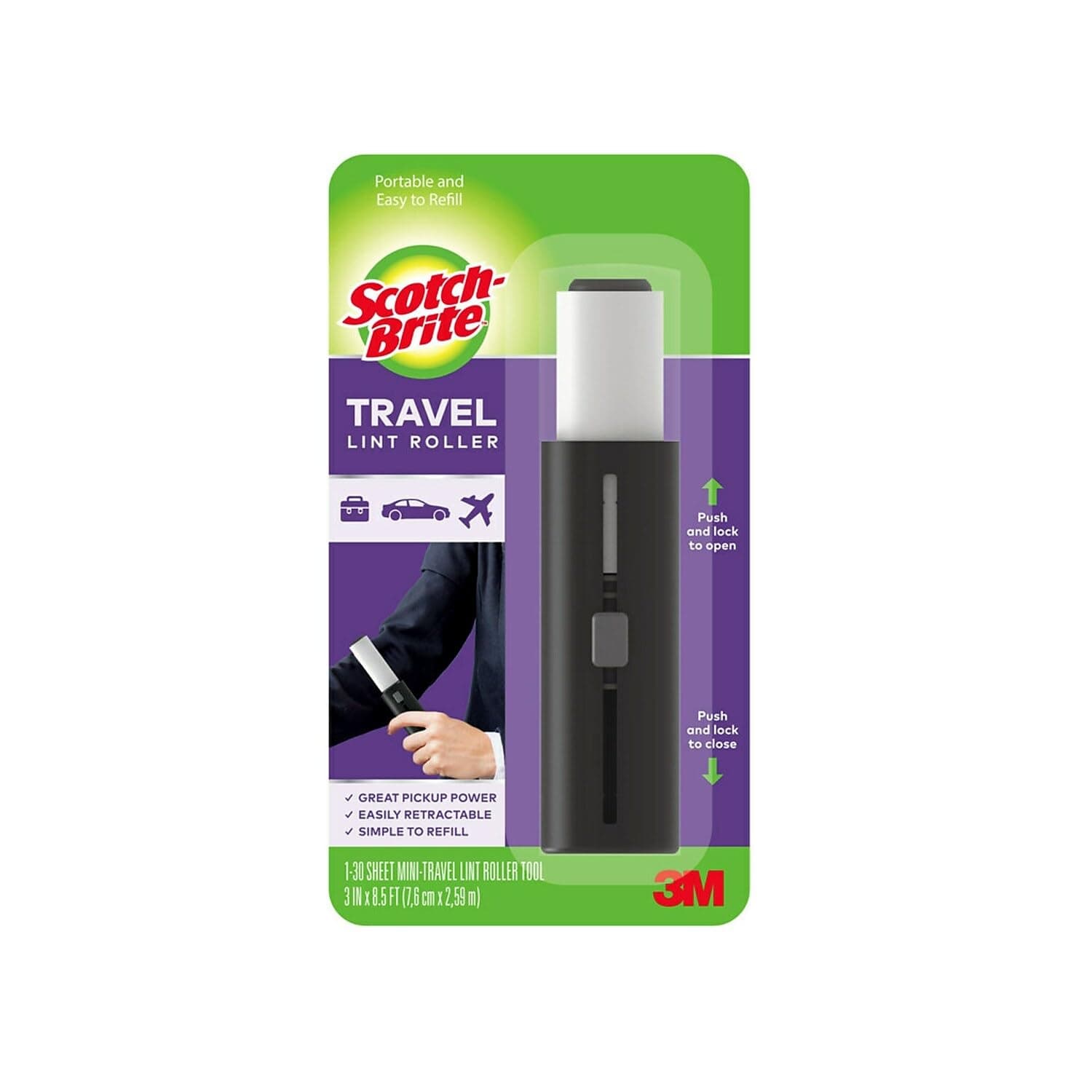 Scotch-Brite Mini Travel Lint Roller, Works Great On Pet Hair, 30 Sheets