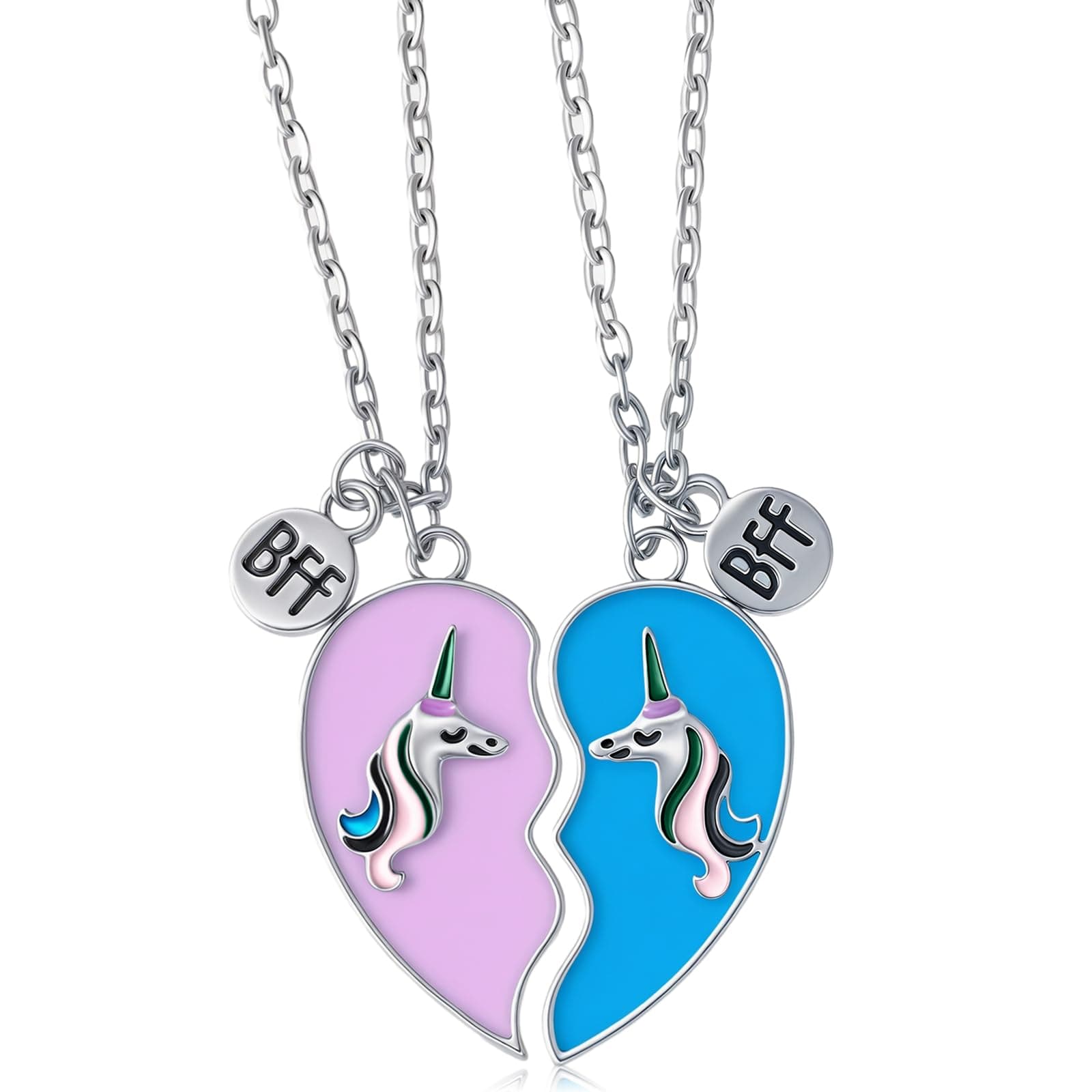 Hicarer 2 Pieces Half Heart BFF Necklace Friendship Necklace for Women Men Best Friends Birthday Day Gifts for Her(Unicorn Style)