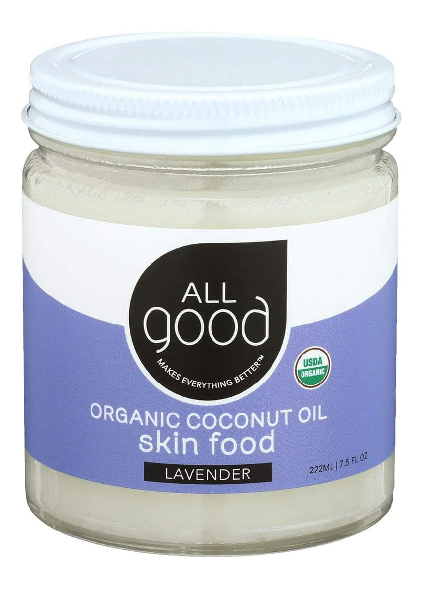 All Good Organic Coconut Oil Skin Food w/Lavender Essential Oil - Natural Moisturizing Skin Care - Non GMO - Vegan - 7.5 oz (Lavender)