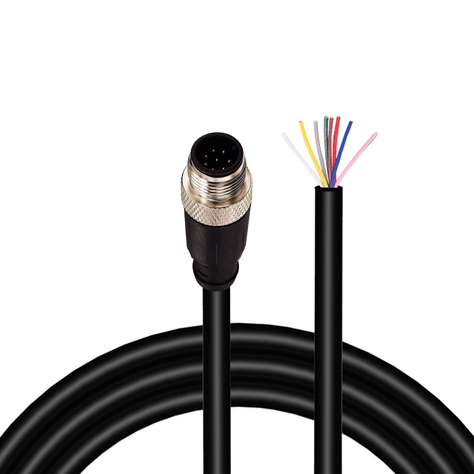 M12 8 Pin Male Straight Aviation Connector Electrical Cable 2M