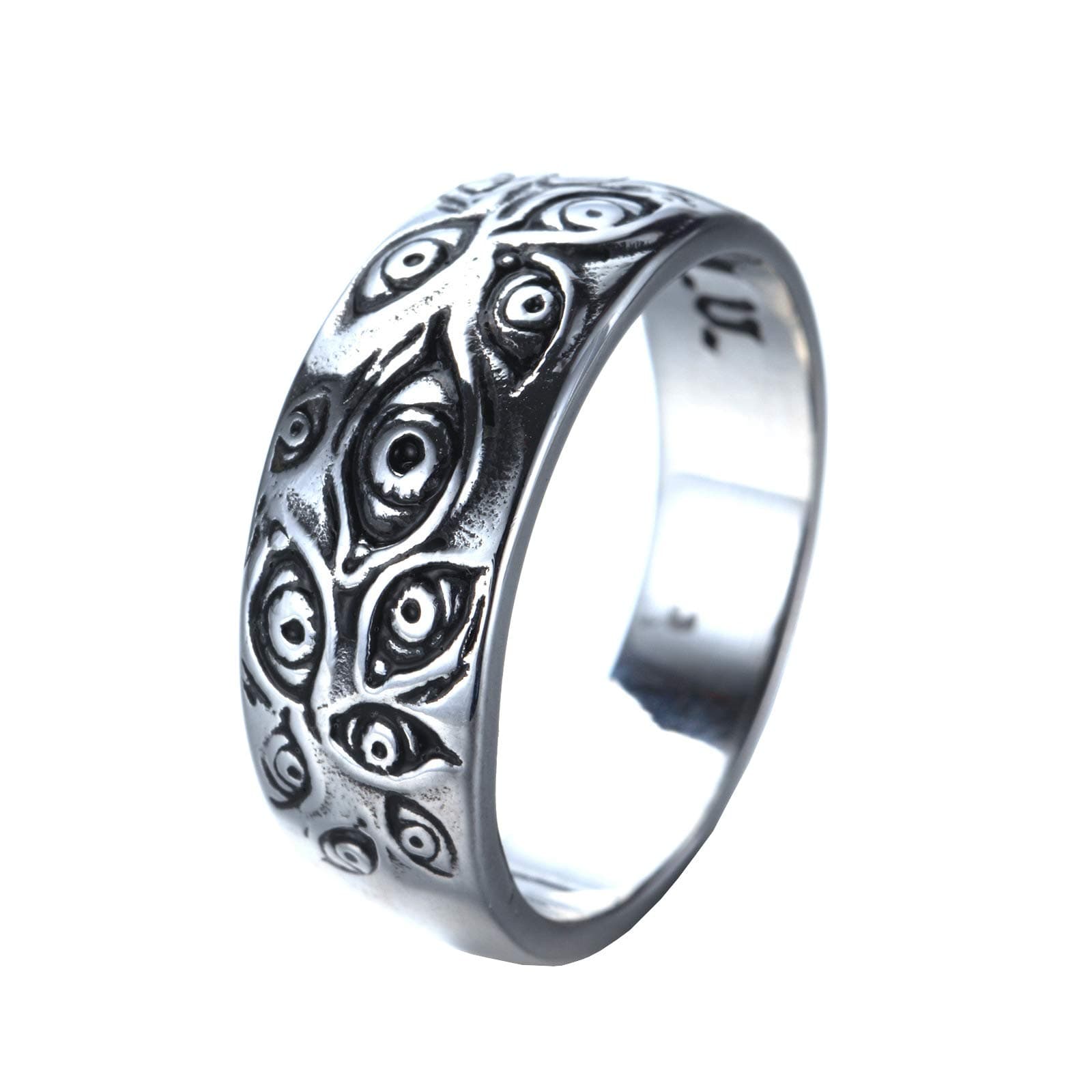 PMTIER Men's Vintage Stainless Steel Engraved Eye of God Ring Black Gold Silver Tone, Stainless Steel