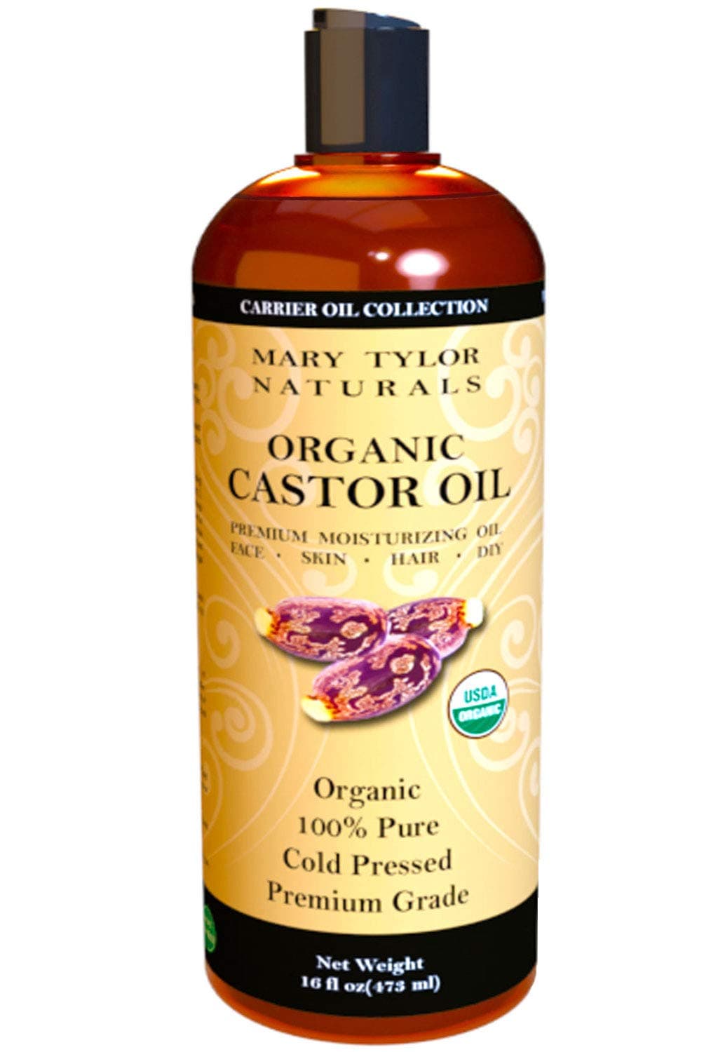 Organic Castor Oil 16 oz — USDA Certified by Mary Tylor Naturals — Cold Pressed, Hexane Free, 100% Pure and Natural