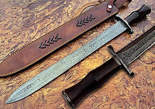 SW-15 Handmade Damascus Steel 24.4 Inches Sword - Perfect Grip Brown Micarta Handle with Damascus Steel Guard
