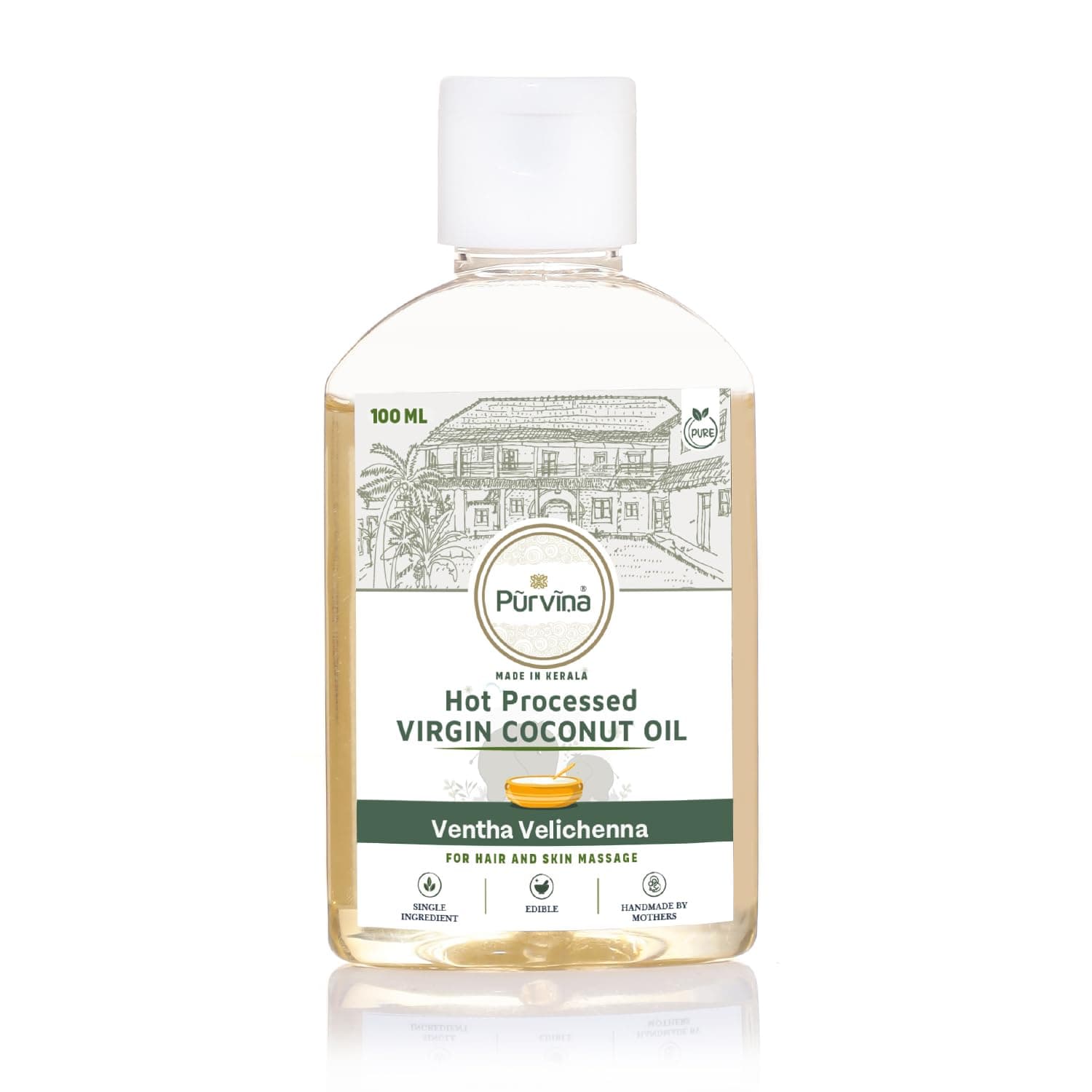 Purvina ® Pure Baby Massage Oil (Ventha Velichenna) - 100 ml | Traditional Coconut Milk Oil | Safe for Newborns, Babies, Toddlers | Urukku Velichenna | Hair & Skin