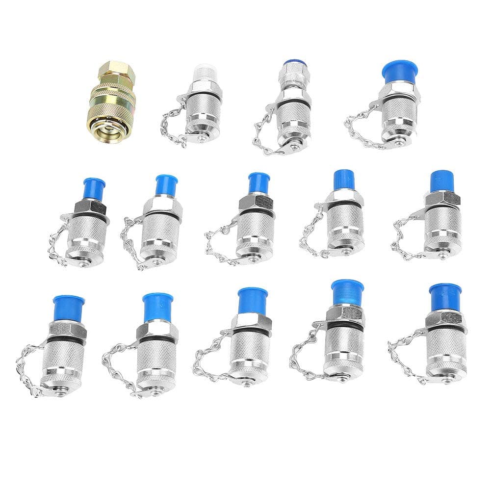 Hydraulic Test Adapter, 14pcs Hydraulic Pressure Test Point Testing Coupling Adapter Set for Hydraulic System Lubrication Exhaust Pressure System Oil Sampling